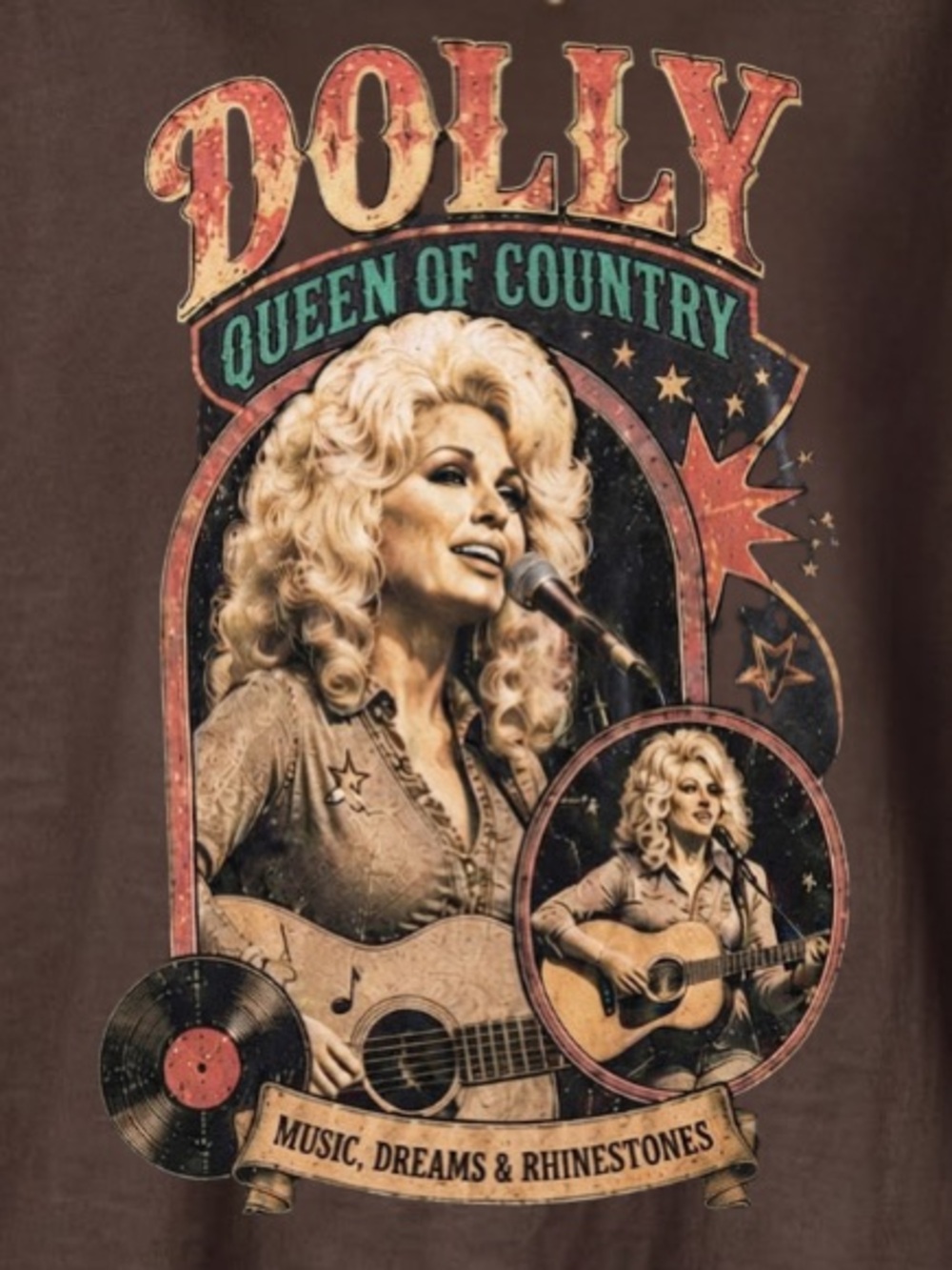 Dolly Queen of Country Music Dreams & Rhinestones Vintage Memories Graphic Tee - Picture 3 of 6
